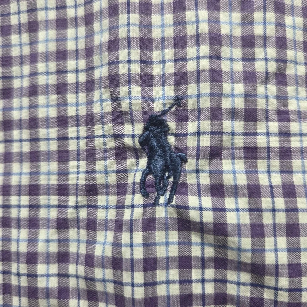 Polo Ralph Lauren Shirt Mens Medium Purple Plaid Long Sleeve Stretch Button-Down